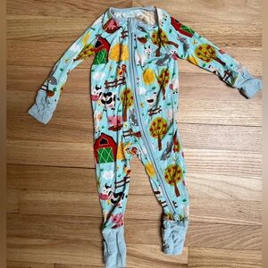 Suzel Zip romper pajamas blue farm-bamboo